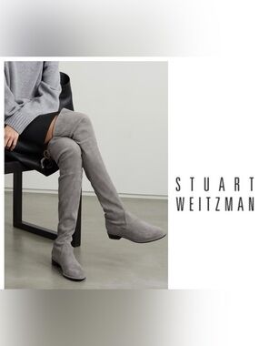 Stuart Weitzman Lowland Over-the-Knee Suede Boots Gray, size 7
